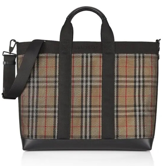 NWT Authentic Burberry Ormond Check Tote Archive Beige Travel Bag - Picture 3 of 16